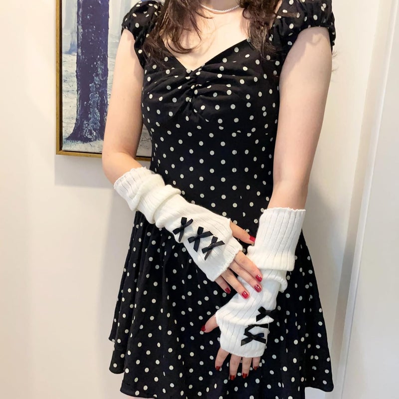 DUNKOING Cute Y2K Arm Warmers Kawaii Knitted Wrist Warmers Long Japanese Harajuku Goth Fingerless Sleeve for Women Girls - Image 5
